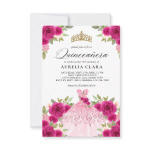 BUDGET Magenta Pink Dress Floral 15th Quinceañera Note Card
