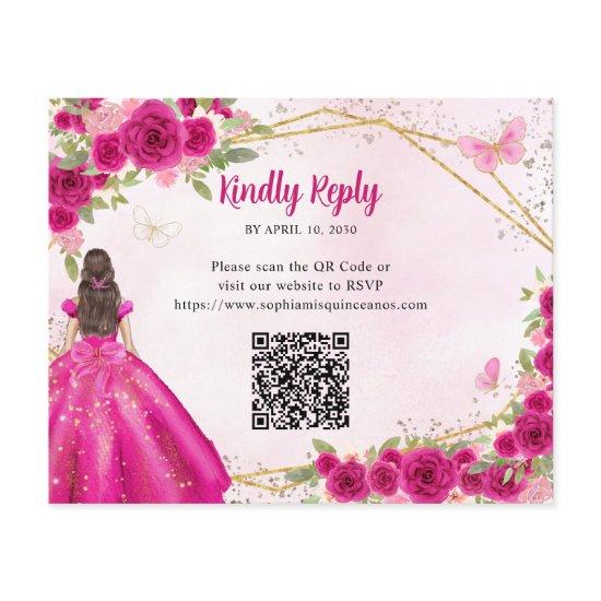Budget Magenta Pink Gold Floral Princess QR RSVP