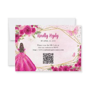 Budget Magenta Pink Gold Floral Princess QR RSVP Note Card