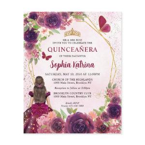 Budget Maroon Red Gold Floral Princess Quinceañera