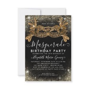 Budget Masquerade Black Gold Glam Glitter Birthday Note Card