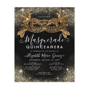 Budget Masquerade Black Gold Glitter Quinceanera