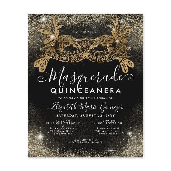 Budget Masquerade Black Gold Glitter Quinceanera