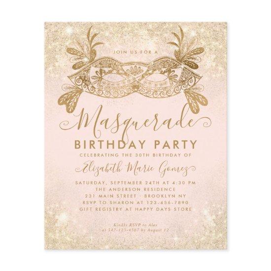 Budget Masquerade Blush Pink Gold Glitter Birthday
