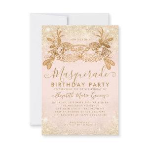Budget Masquerade Blush Pink Gold Glitter Birthday Note Card