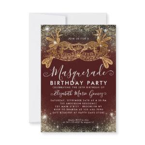 Budget Masquerade Burgundy Gold Glitter Birthday Note Card
