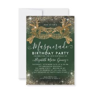 Budget Masquerade Green Gold Glam Glitter Birthday Note Card