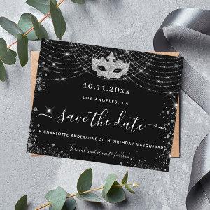 Budget masquerade party black silver save the date