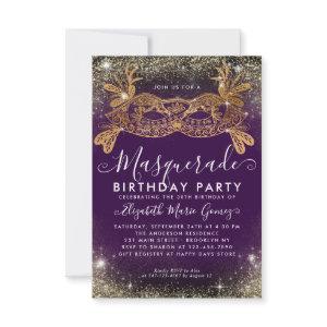 Budget Masquerade Purple Gold Glitter Birthday Note Card