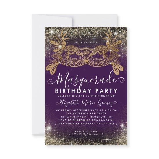 Budget Masquerade Purple Gold Glitter Birthday Note Card