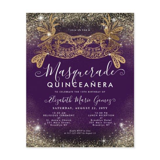 Budget Masquerade Purple Gold Glitter Quinceanera