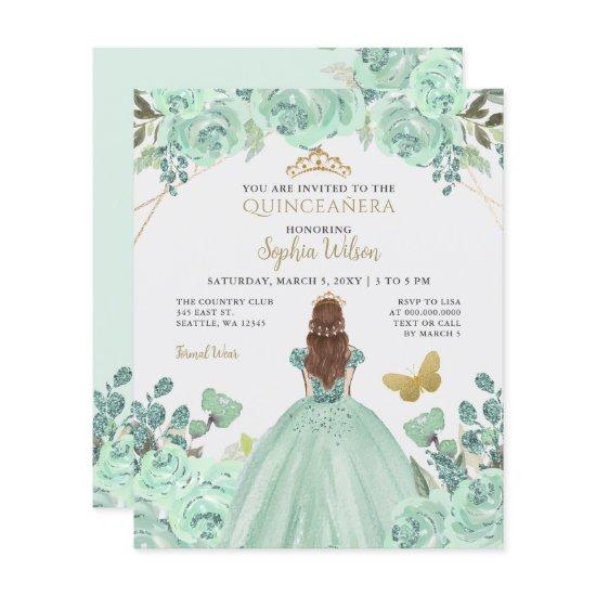 Budget Mint Gold Princess Quinceañera