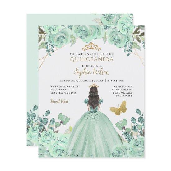Budget Mint Gold Princess Quinceañera