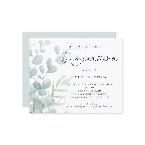 Budget Modern Eucalyptus Quinceañera