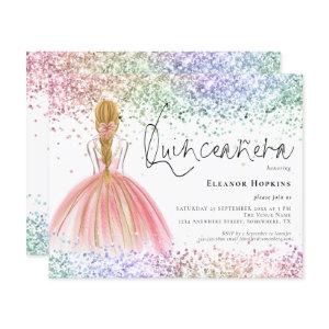 Budget Multicolor Glitter Blond Quinceanera Invite