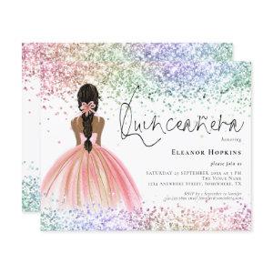 Budget Multicolor Glitter Dark Quinceanera Invite