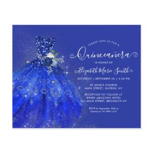 Budget Navy Blue Floral Silver Glitter Quinceanera
