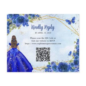 Budget Navy Blue Glam Gold Floral Princess QR RSVP