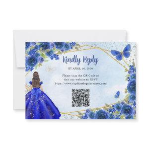 Budget Navy Blue Gold Floral Princess QR RSVP Note Card