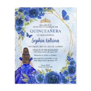 Budget Navy Blue Gold Floral Princess Quinceañera