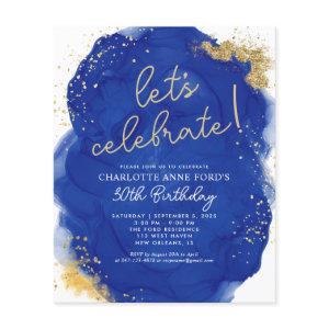 Budget Navy Blue Gold Glitter Alcohol Ink Birthday