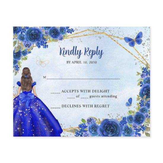 Budget Navy Blue Gold Glitter Floral Princess RSVP