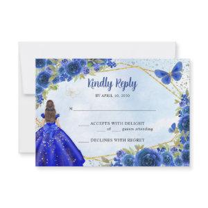 Budget Navy Blue Gold Glitter Floral Princess RSVP Note Card