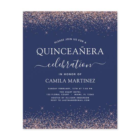 Budget Navy Blue Quinceanera Rose Gold Pink Flyer