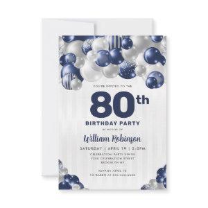 Budget Navy Blue Silver Glitter Balloon Birthday Note Card