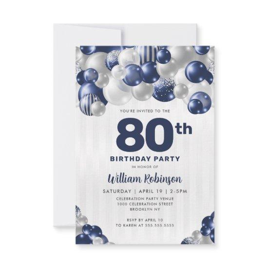 Budget Navy Blue Silver Glitter Balloon Birthday Note Card