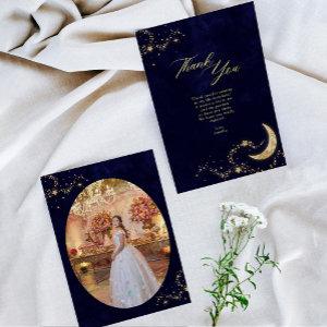 BUDGET Navy Gold Under the Stars Quinceañera Photo Note Card