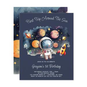 Budget Outerspace Planets Blue 1st Birthday Invite