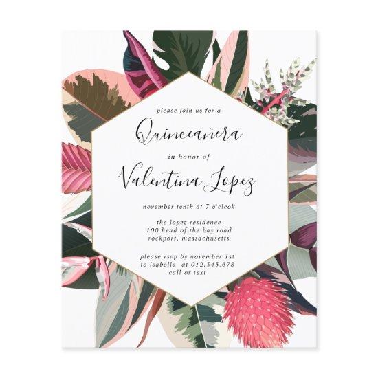 Budget Pink Black Tropical Quinceanera