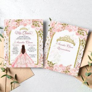 BUDGET Pink Floral Princess Gold Arch Quinceanera