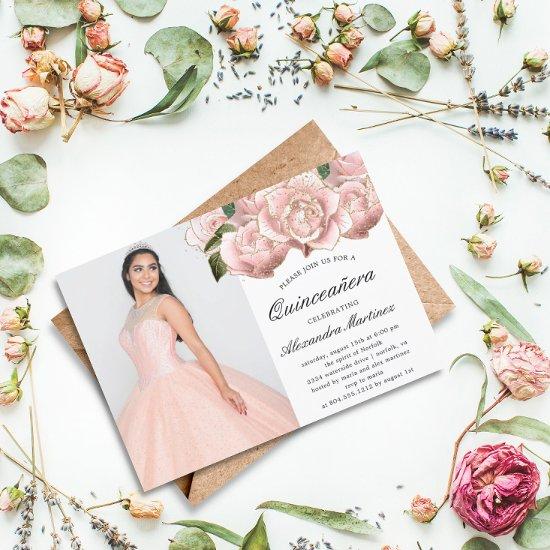Budget Pink Floral Quinceanera Photo  Flyer