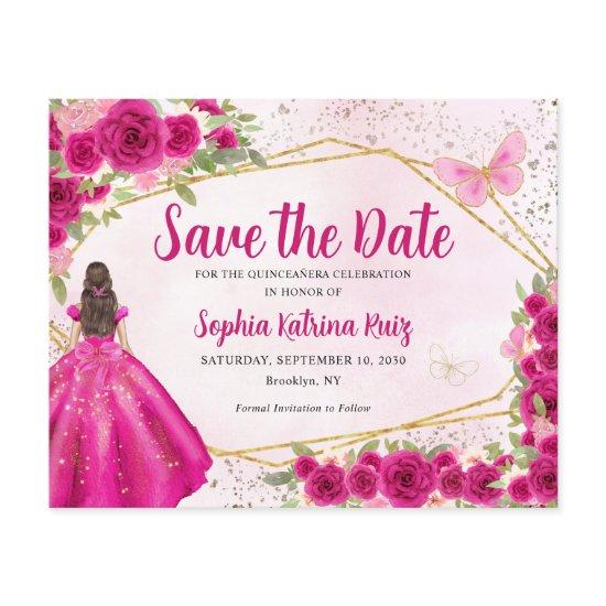 Budget Pink Princess Quinceañera Save the Date