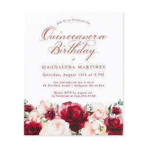 Budget Pink Red Floral Quinceanera Invite