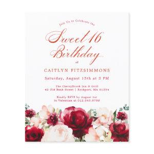 Budget Pink Red Floral Sweet 16 Invite