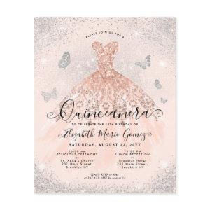 Budget Pink Rose Gold Glam Gown Quinceanera Invite