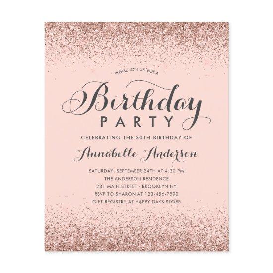 Budget Pink Rose Gold Glitter Any Age Birthday