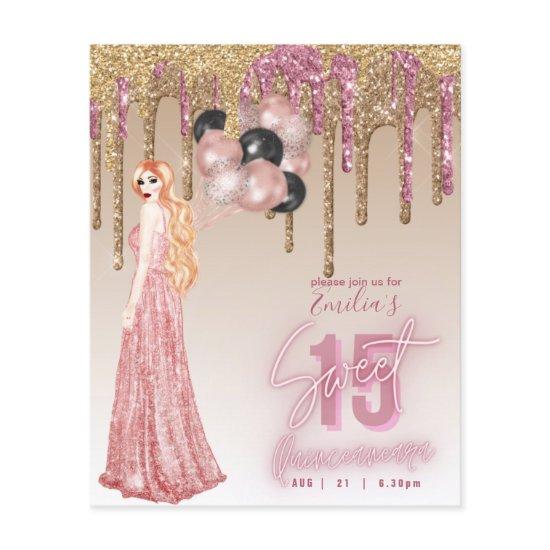 BUDGET Pink Rose Gold Glitter Quinceanera Red Hair Flyer