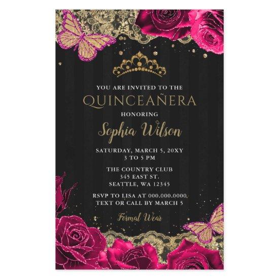 Budget Pink Roses Black Quinceañera