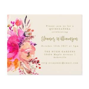 Budget Pink Watercolor Floral QUINCEAÑERA Invite