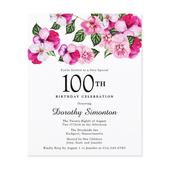 Budget Pink White Floral 100th Birthday