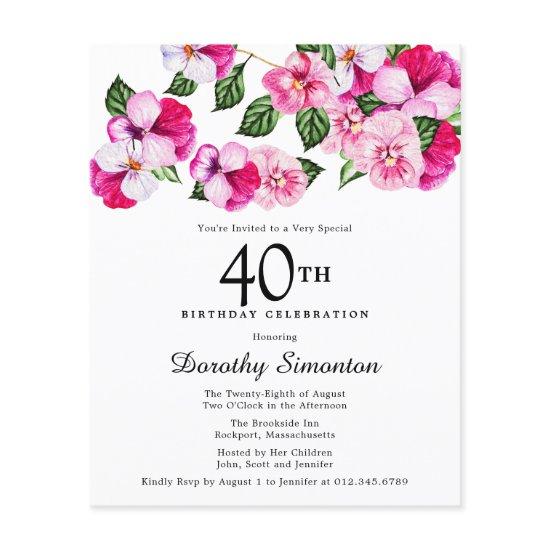 Budget Pink White Floral 40th Birthday