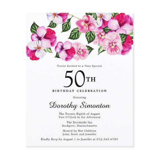 Budget Pink White Floral 50th Birthday