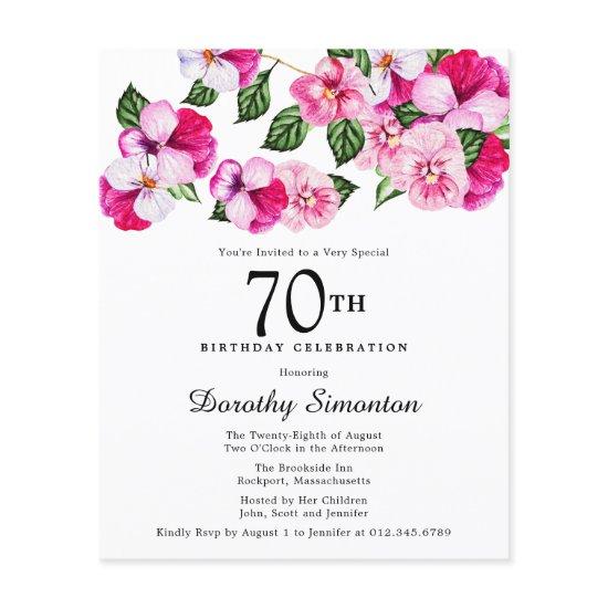 Budget Pink White Floral 70th Birthday