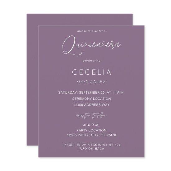 Budget Plum Purple MOD Callig Quinceanera Ceremony