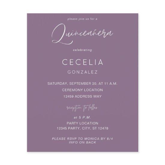 Budget Plum Purple MOD Callig Quinceanera Ceremony Flyer