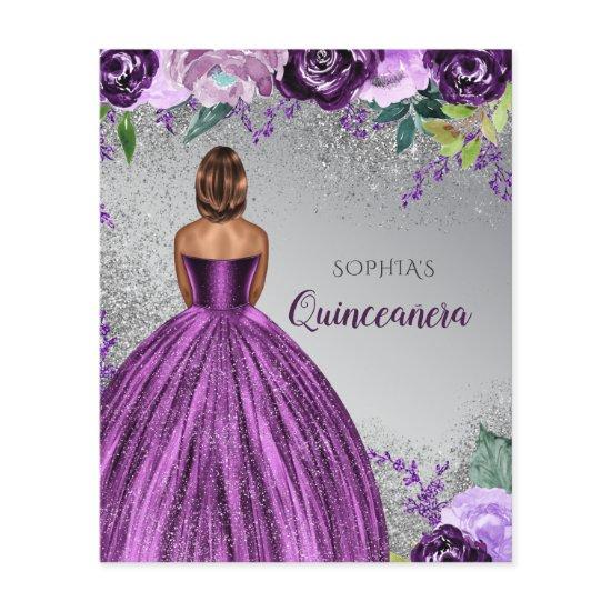 Budget Purple Glitter Dress Quinceañera